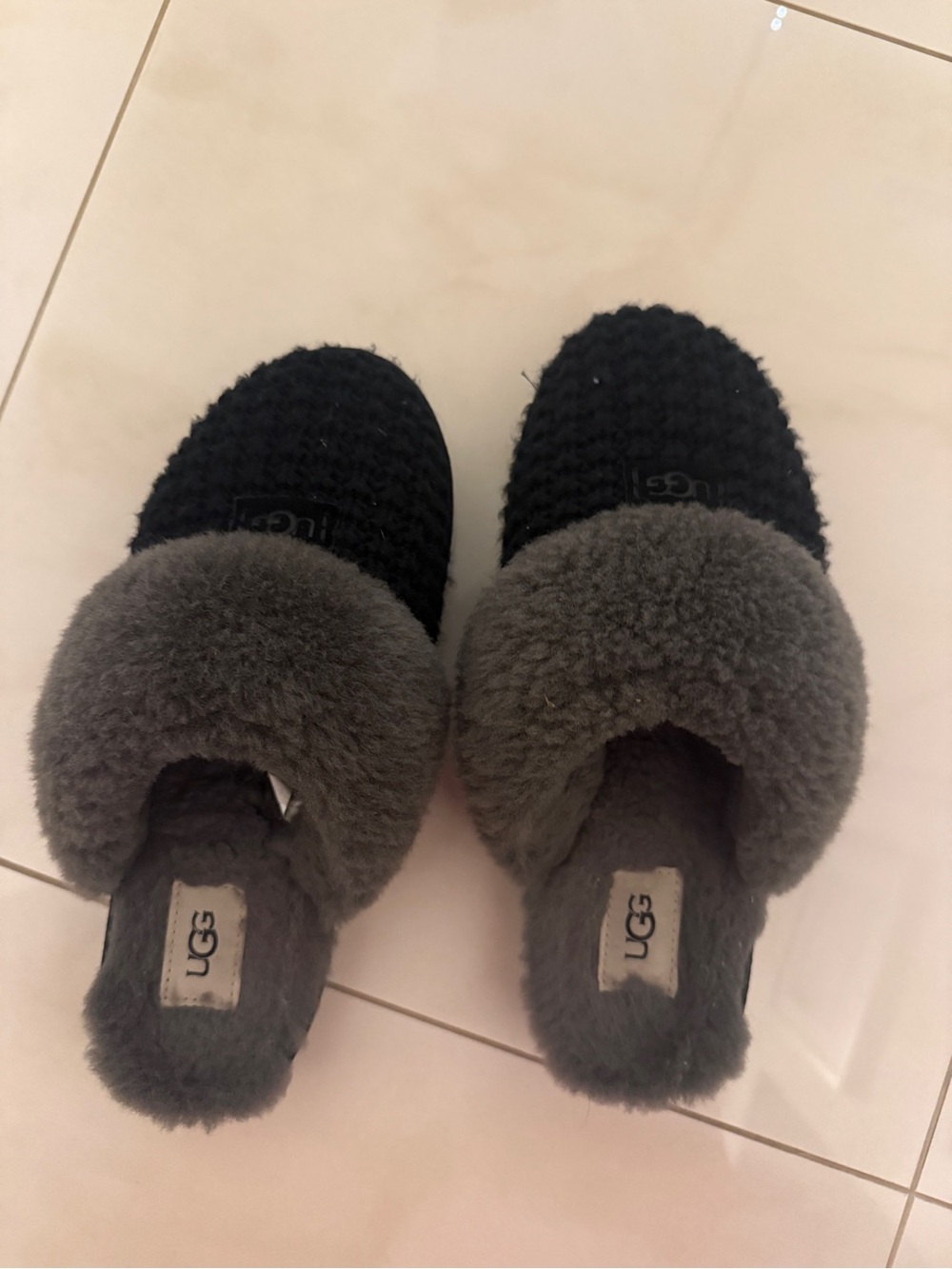 UGG Women's Black & Gray Shearling Slip-On Slippers